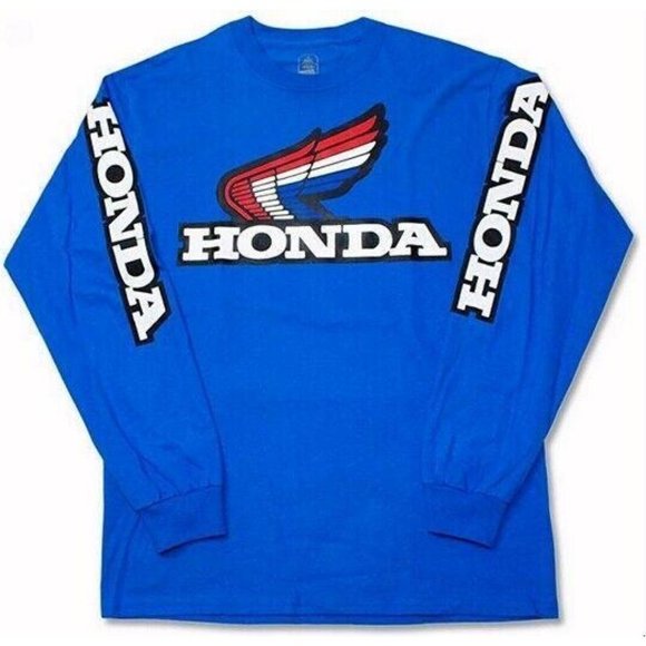 Honda Logo Blue With Red-White-Blue Wing Jersey Long Sleeve T-Shirt - NEW - Picture 1 of 4